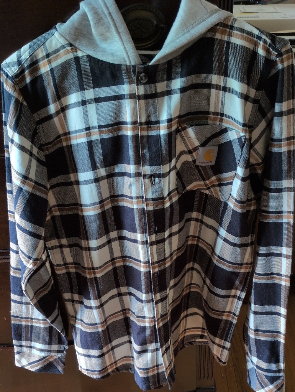 Carhartt Black, White & Brown Plaid Hooded Flannel Jacket
